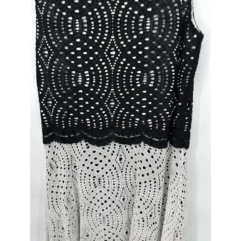 Betsey Johnson Crochet Lace Dress Size 14 Boho Romantic Feminine Black Ivory - Picture 5 of 9